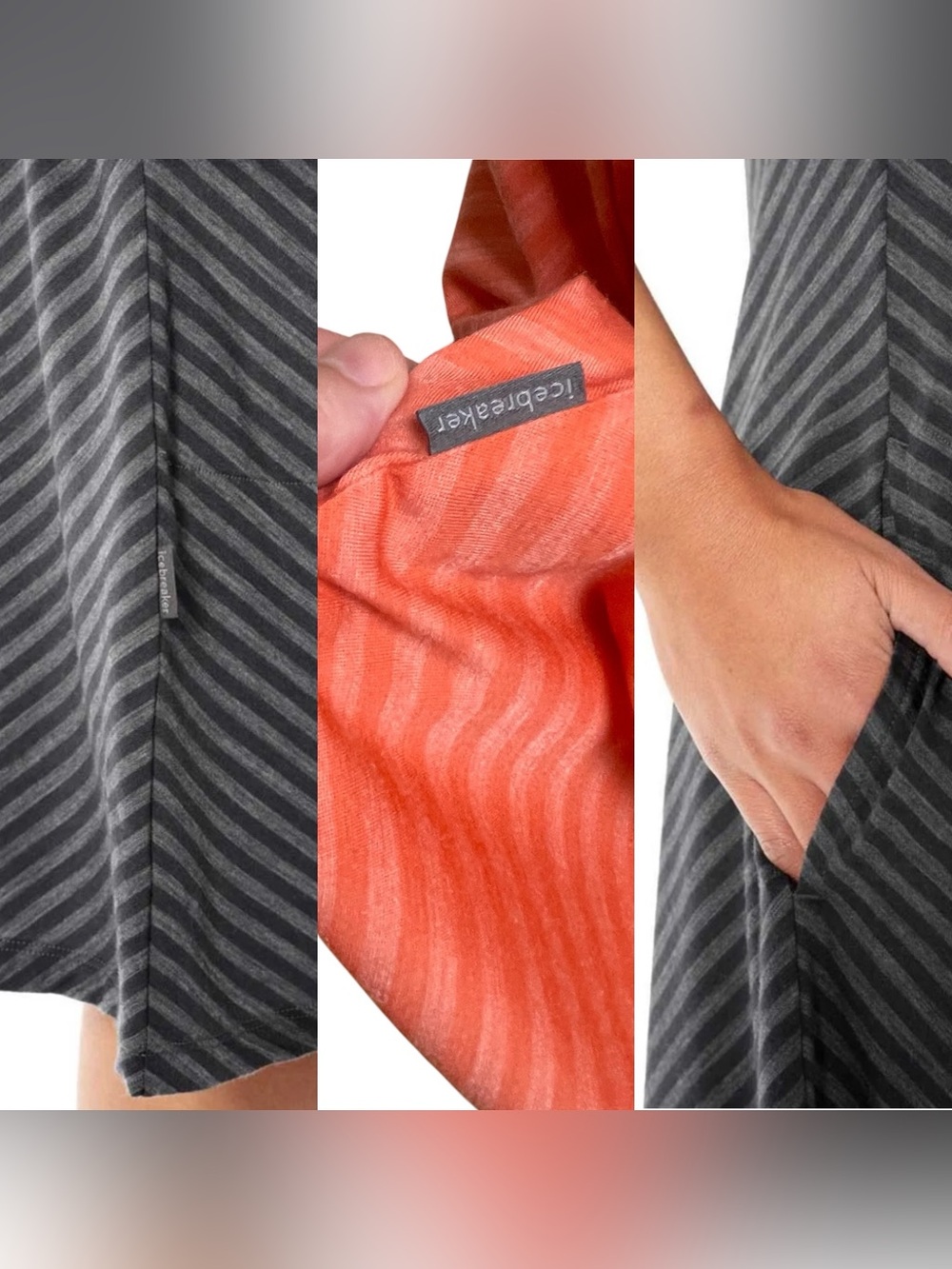 Icebreaker NWT Women Cool Lite Elowen V Neck Coral Striped Sleeveless Dress Med - Picture 3 of 14